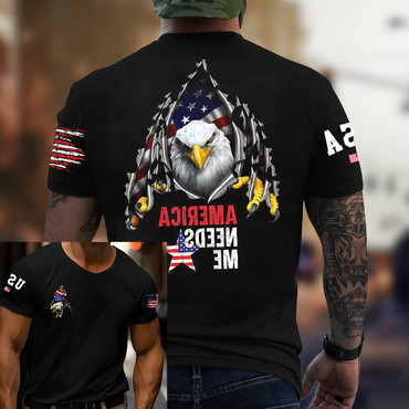 Unisex American Needs Me Chic Flag Patriot Eagle Print Short Sleeved T-shirt