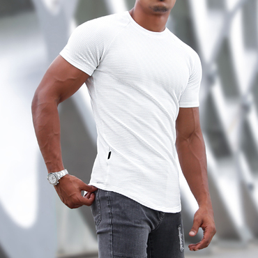 Men's Sports Short-sleeved Fitness Chic Training T-shirt Running Top Casual Slim Round Neck Solid Color Cotton Bottoming Shir