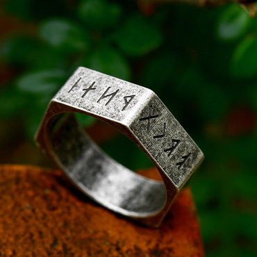 Men's Viking Letters Titanium Chic Steel Ring Stainless Steel Vintage Hexagonal Nut Ring