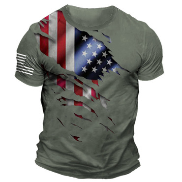 Men's American Flag Print Chic Daily Short Sleeve Crew Neck T-shirt