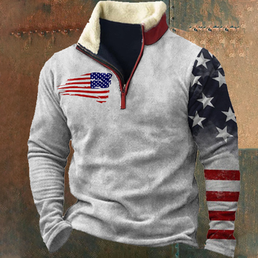 Men's American Flag Colorblock Chic Zipper Stand Collar Sweatshirt
