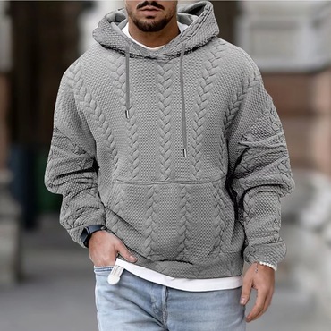 Men's Casual Jacquard Hooded Chic Lace-up Long-sleeved Knitted Sweatshirt