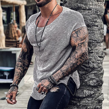 Men's Holiday Casual T-shirt Chic Summer Seaside Beach Short Sleeve T-shirt