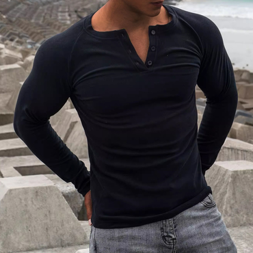 Men's Fitness Fit Plain Chic Henley Long Sleeve T-shirt