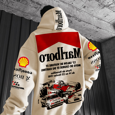 Stylish Racing Print Oversized Chic Hoodie