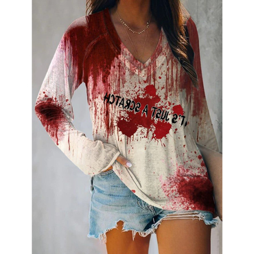 V-neck Retro Just A Chic Scratch Bloody Halloween Print T-shirt