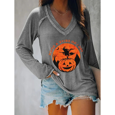 Women's Pumpkin Halloween Print Chic T-shirt