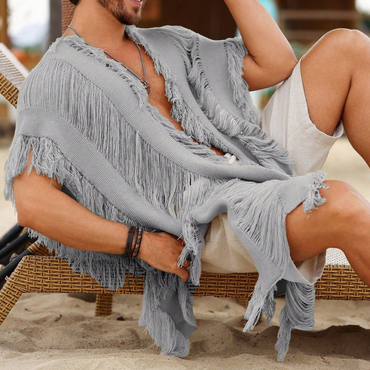 Linen Beach Holiday Cutout Chic Fringed T-shirt Top