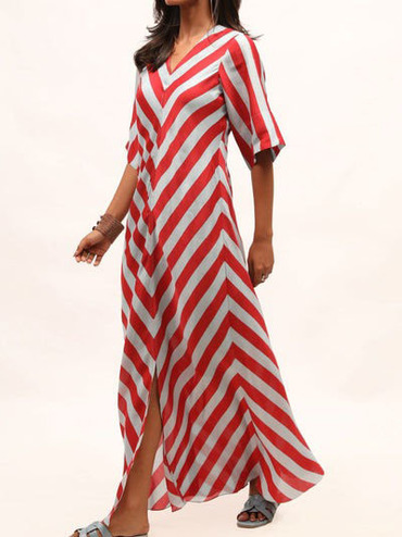 Red Blue Stripe Chic Dress