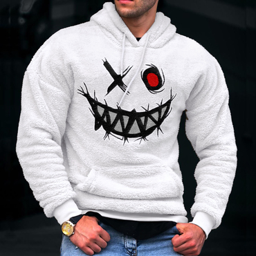 Smiley Embroidered Lamb Velvet Chic Hooded Sweatshirt