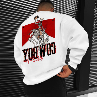 Men's Cowboy Print Casual Chic Oversized Crew Neck Pullover Sweatshirt