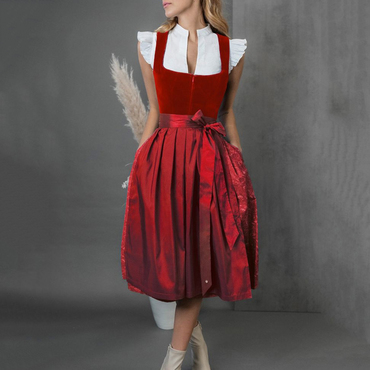 Women's Red Oktoberfest Dirndl Chic Elegant Party Retro Midi Skirt