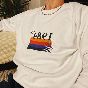 Men Vintage Fashion 1984 Print Chic Strips Simple Casual Unisex Sweatshirt