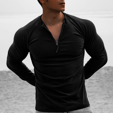 Men's Fitness Plain Henley Chic 1/4 Zip Long Sleeve T-shirt