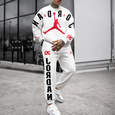 Street Fashion Casual Basketball Print Chic Unisex Round Neck Sports Pants Suit