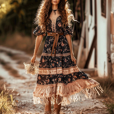 Women's Gypsy Mini Floral Print Chic Dress