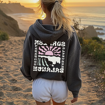 Girls' Beach Vacation Printed Chic Casual Pullover Hooded Sweatshirt