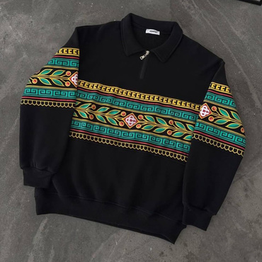 Unisex Ethnic Printed Zipper Neck Chic Sweatshirt