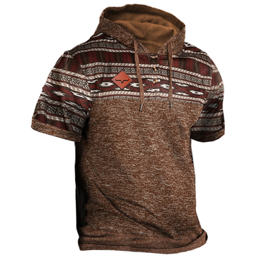 Men's Outdoor Vintage Western Print Chic Hooded T-shirt