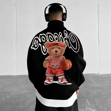 Men's Casual Basketball Bear Print Chic Sweatshirt