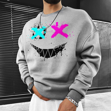 Smiley Print Casual Oversized Chic Men's Sweatshirt