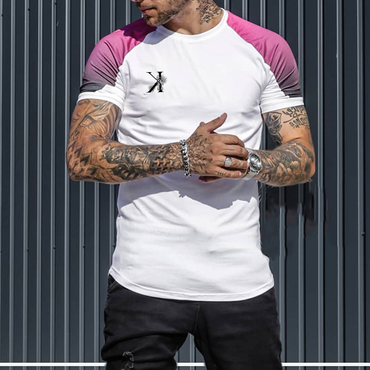 Men's Letter Printing Contrast Chic Stitching Fitness T-shirt