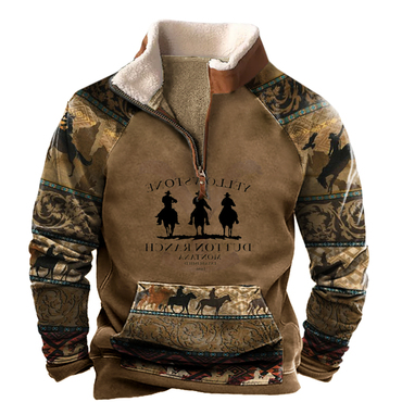 Men's Vintage Western Yellowstone Chic Zipper Stand Collar Sweatshirt