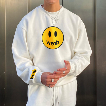 Unisex Oversized Smiley Print Chic Crew Neck Sweatshirt