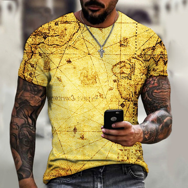 Men's Map Print Casual Chic T-shirt