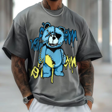 Patch Bear Print Trendy Chic T-shirt