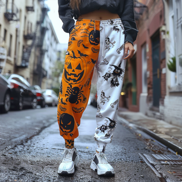 Women's Jogger Casual Pants Chic With Halloween Pattern And Color Blocking