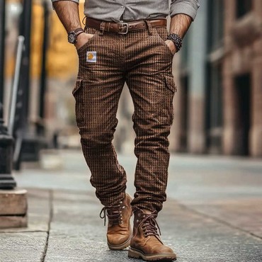 Men's Vintage Waffle Knitted Chic Outdoor Multi-pocket Cargo Pants Trousers