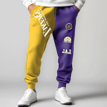 Men's Fashionable Casual Basketball Chic Los Angeles Lakers Print Drawstring Sweatpants