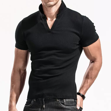 Men's Casual Ribbed Short Sleeve Chic T-shirt Breathable Stretch Tight Slim Top