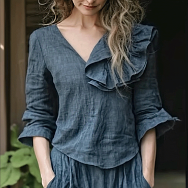 Women's Casual Linen Ruffled Chic Casual Shirt