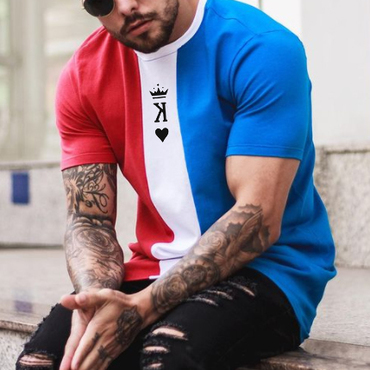 Men's Fashion King Of Chic Spades Color Matching Printed Casual Short Sleeve T-shirt