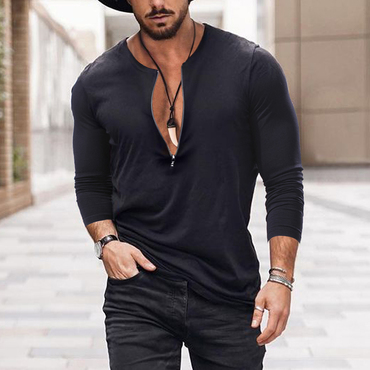 Men's Zip V-neck Casual Chic Long Sleeve T-shirt