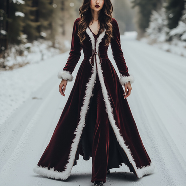 Women's Velvet Fur Collar Chic Long Coat