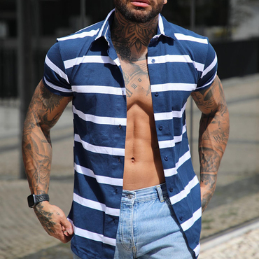 Men's Skinny Striped Short Sleeve Chic Shirt