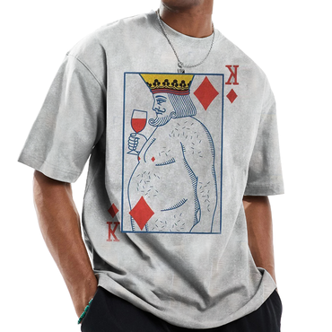 Men's Card Art King Chic Of Hearts Print Graphic Print Casual Crew Neck Oversized T-shirt