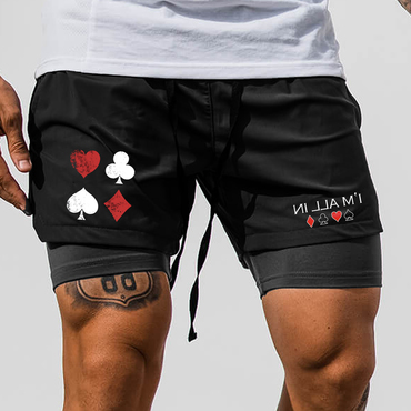 Playing Card Print Gym Chic Performance Shorts