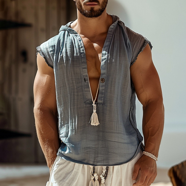 Men's Simple Linen Casual Chic Sleeveless Tank Shirt