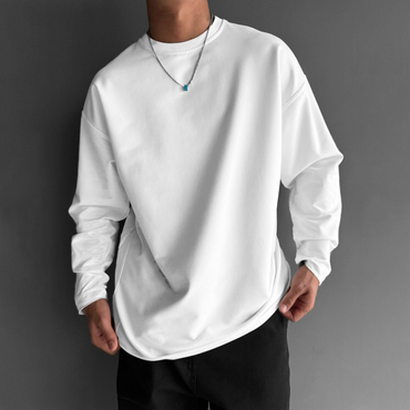 230g Pure Cotton Round Neck Chic Loose And Comfortable Long-sleeved T-shirt Unisex Casual Fashion Solid Color Bottoming Shirt