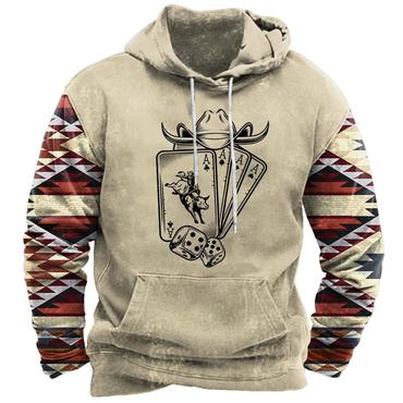 Men's Hoodie Vintage Aztec Chic Western Playing Cards Hat Horns Pocket Long Sleeve Plus Size Daily Tops