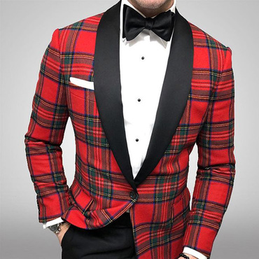 Casual Men's Plaid Green Chic Fruit Collar Blazer