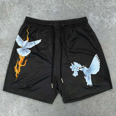 Street Trend Peaceful Dove Print Chic Track Shorts