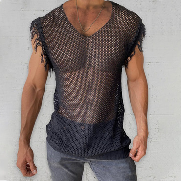 Men's Sheer Mesh Scoop Neck Chic Sleeveless Top