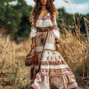 Women's Bohemian Gypsy Patchwork Chic Maxi Dress