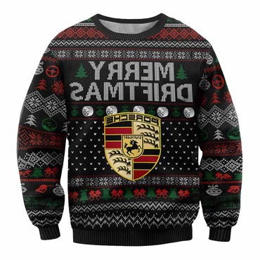 Unisex Vintage Racing Car Chic Merry Driftmas Print Crew Neck Ugly Christmas Sweatshirt