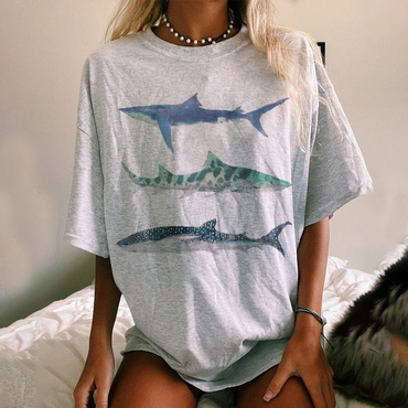 Summer Retro Surf Marine Chic Life Printed Casual Tee